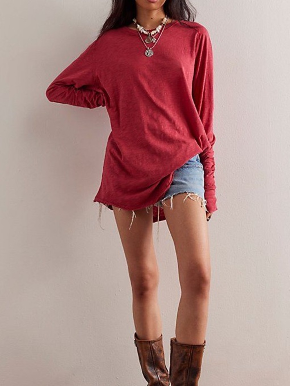Free People Arden Crew Neck Tee in Pomegranate (Brick Red) Sz Small NEW